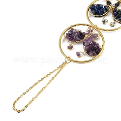 Ring with Butterfly Brass & Chakra Natural Gemstone Chips Pendant Decorations&nbsp;HJEW-Z007-02G