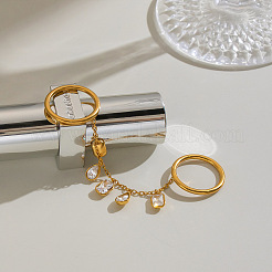 304 Stainless Steel Pave Cubic Zirconia Double Finger Rings&nbsp;VP4247