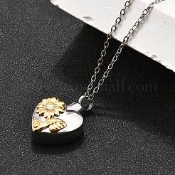 304 Stainless Steel Heart Sunflower Cinerary Casket Pendant Necklaces&nbsp;NJEW-V002-03GP