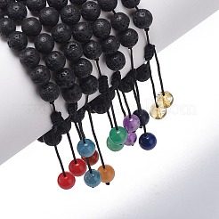 7Pcs 7 Style Natural Lava Rock & Wood  Beads & Mixed Gemstone Braided Bead Bracelets Set&nbsp;BJEW-JB08836