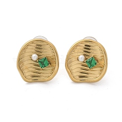 Brass & Glass & Plastic Stud Earrings&nbsp;EJEW-D302-03G-04