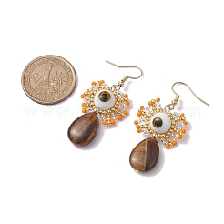 Natural Tiger Eye Dangle Earrings&nbsp;EJEW-MZ00169-02