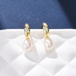 Teardrop Brass Natural Pearl Dangle Stud Earrings&nbsp;EJEW-Q043-02G