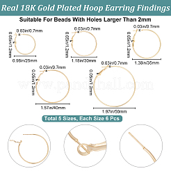 30Pcs 6 Style Brass Hoop Earring Findings&nbsp;FIND-BBC0003-23G