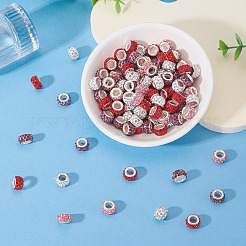 100Pcs 4 Colors Polymer Clay Rhinestone European Large Hole Beads with Silver Color Plated Brass Cores&nbsp;FPDL-TA0001-02