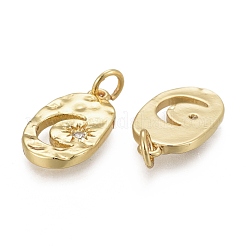 Hammered Brass Micro Pave Clear Cubic Zirconia Pendants&nbsp;KK-F821-20G