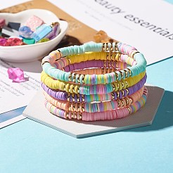 Synthetic Hematite & Polymer Clay Heishi Beads Stretch Bracelets Set&nbsp;BJEW-JB07381