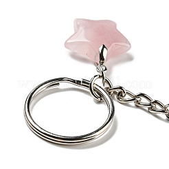 Reiki Natural Rose Quartz Moon & Star Pendant Keychains&nbsp;KEYC-P015-02P-04