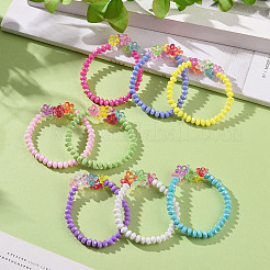 8Pcs 8 Color Opaque Acrylic Faceted Rondelle & Flower Beaded Stretch Bracelets&nbsp;BJEW-JB09100