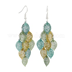 430 Stainless Steel Leaf Dangle Earrings&nbsp;EJEW-A137-06P-02