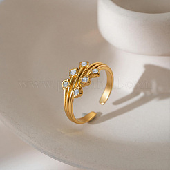 Adjustable 304 Stainless Steel & Crystal Rhinestone Cuff Open Rings for Women&nbsp;WG797F1-01