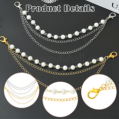 4Pcs 2 Styles Brass & Glass Pearl Bag Extender Chains&nbsp;HJEW-SW00360