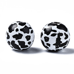 Painted Natural Wood European Beads&nbsp;WOOD-S057-054