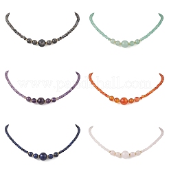 Natural Green Aventurine & Rose Quartz & Larvikite & Lapis Lazuli & Amethyst & Carnelian Round Graduated Beaded Necklaces&nbsp;NJEW-JN05654