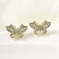 Brass Clear Cubic Zirconia Butterfly Stud Earrings&nbsp;EJEW-L261-029A-G