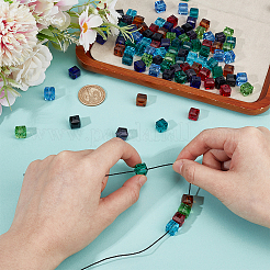 100Pcs 10 Colors Transparent Glass Faceted Cube Bead Strands&nbsp;G-AR0006-21