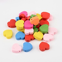 Mixed Color Heart Natural Wood Beads Nice for Children's Day Jewelry Making&nbsp;X-TB109Y