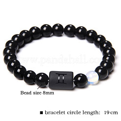 12 Constellations Protetion Aquamarine & Black Obsidian Round Beads Stretch Bracelets for Men Women&nbsp;WG083ED-12