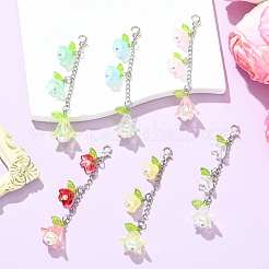 6Pcs Flower Crylic & Glass Pendant Decorations&nbsp;HJEW-YW00362