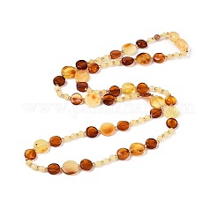 Natural Amber Flat Round and Round Beaded Necklaces&nbsp;NJEW-T019-11