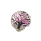 5Pcs Dried Flower Glass Pendants, Flat Round, Magenta, 32x20mm