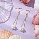 Shell Pearl Beads & Brass Cable Chain Dangle Earrings&nbsp;EJEW-TA00570-2