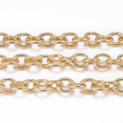 Ion Plating(IP) 304 Stainless Steel Cable Chains, Soldered, with Spool, Oval, Real 18K Gold Plated, 2x1.5x0.4mm, about 65.61 Feet(20m)/roll