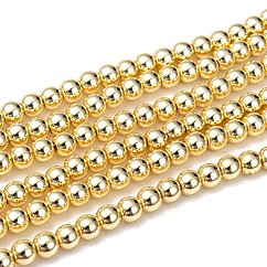 Electroplate Non-magnetic Synthetic Hematite Beads Strands, Smooth Round, Golden Plated, 6mm, Hole: 1~1.5mm, about 67~72pcs/strand, 15.7 inch