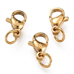 Ion Plating(IP) 304 Stainless Steel Lobster Claw Clasps, With 201 Stainless Steel Jump Ring, Golden, 10x7x3mm, Hole: 3.2mm, Jump Ring: 5x0.6mm