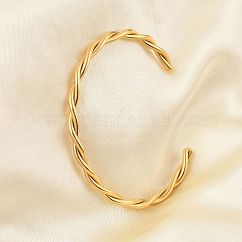 Ion Plating(IP) 304 Stainless Steel Twisted Rope Cuff Bangles, Real 18K Gold Plated, Inner Diameter: 1-7/8 inch(4.8cm)x2-1/4 inch(5.75cm)