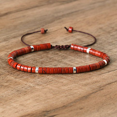 Natural Red Jasper Beaded Braided Bracelets, Adjustable Women's Bracelets, Inner Diameter: 16cm, Bead: 4~4.5x2~2.5mm