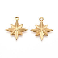 304 Stainless Steel Pendants, Ion Plating(IP), Star Charms, Real 18K Gold Plated, 21.5x18.5x2.5mm, Hole: 1.6mm