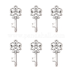 Tibetan Style Alloy Pendants, Skeleton Key Alloy Pendants, Lead Free and Cadmium Free, Antique Silver, 33x14x2mm, Hole: 2mm