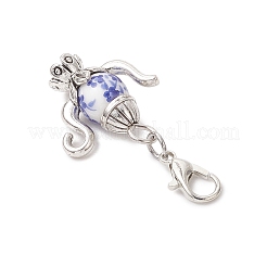 Handmade Flower Printed Porcelain & Tibetan Style Alloy Teapot Pendant Decorations&nbsp;HJEW-JM03670