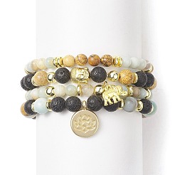 4Pcs 4 Style Natural & Synthetic Mixed Gemstone & Buddhist Head Beaded Stretch Bracelets Set&nbsp;BJEW-JB09326