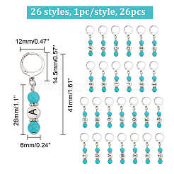 Letter A~Z Synthetic Turquoise & Alloy Pendant Stitch Markers&nbsp;HJEW-AB00456