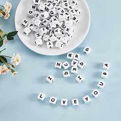 20Pcs White Cube Letter Silicone Beads 12x12x12mm Square Dice Alphabet Beads with 2mm Hole Spacer Loose Letter Beads for Bracelet Necklace Jewelry Making&nbsp;JX432W