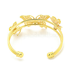Butterfly Rack Plating Brass 2-Strand Open Cuff Bangles for Women&nbsp;BJEW-P322-01G