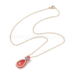 3Pcs 3 Colors Glass Teardrop Pendant Necklaces&nbsp;NJEW-MZ00066