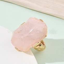 Natural Rose Quartz & Alloy Finger Rings for Women&nbsp;RJEW-G375-01G-01