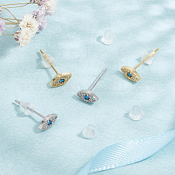 4 Pairs 2 Colors Blue Cubic Zirconia Evil Eye Tiny Stud Earrings&nbsp;EJEW-NB0001-10