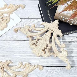 Natural Solid Wood Carved Onlay Applique Craft&nbsp;WOOD-FH0001-28