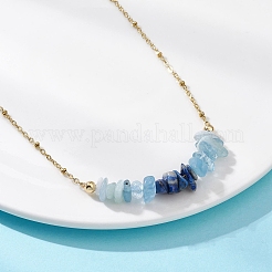 Natural Lapis Lazuli & Aquamarine Chip Beaded Pendant 304 Stainless Steel Satellite Chain Necklaces for Women&nbsp;NJEW-JN05608