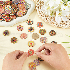 100Pcs Printed Wooden Buttons&nbsp;BUTT-CP0001-16
