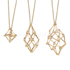 3Pcs 3 Styles 304 Stainless Steel Cuboid Link Chain Macrame Pouch Empty Stone Holder Necklace Making&nbsp;NJEW-JN05199
