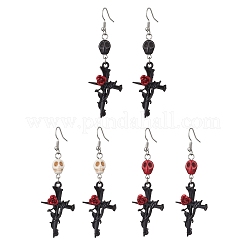 3 Pairs 3 Colors Hallowmas Alloy Dyed Synthetic Turquoise Dangle Earrings&nbsp;EJEW-JE06483