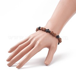 Natural Black Agate(Dyed) & Rudraksha & Synthetic Turquoise(Dyed) Stretch Bracelet&nbsp;BJEW-TA00187-02