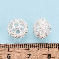 925 Sterling Silver Micro Pave Clear Cubic Zirconia Hollow Beads&nbsp;STER-T008-38S