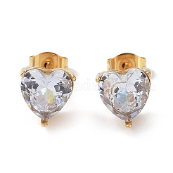 6 Pair 2 Color Heart Cubic Zirconia Stud Earrings&nbsp;EJEW-A024-15A