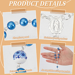 50Pcs Plastic Imitation Pearl and Porcelain Round Link Metal Virgin Cross Charm Rosary Bracelets&nbsp;BJEW-WA0001-07A